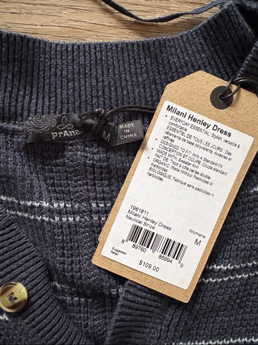 Prana Navy and White Milani Henley Sweater Dress - Picture 3 of 4